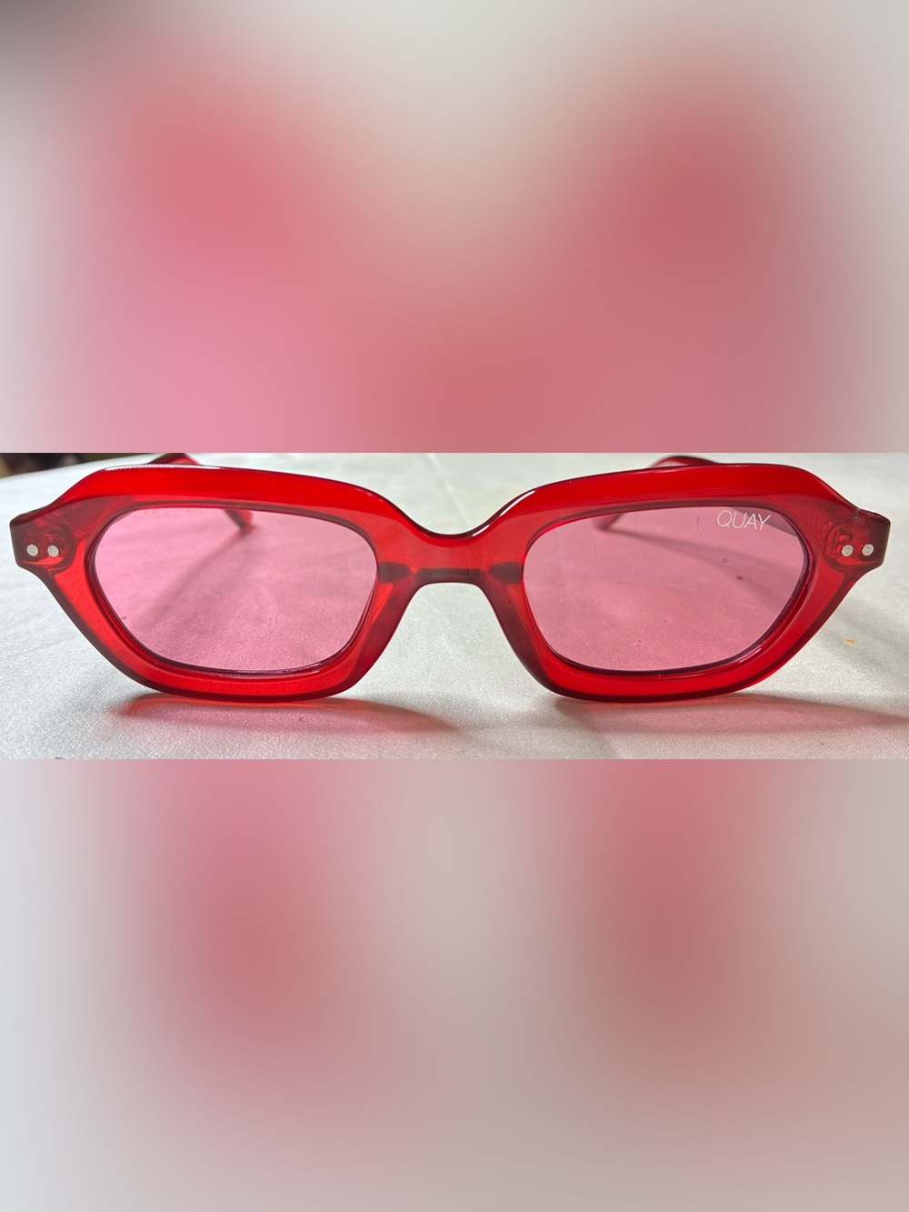 Quay Australia Red Transparent Frame Pink Lenses Sunglasses